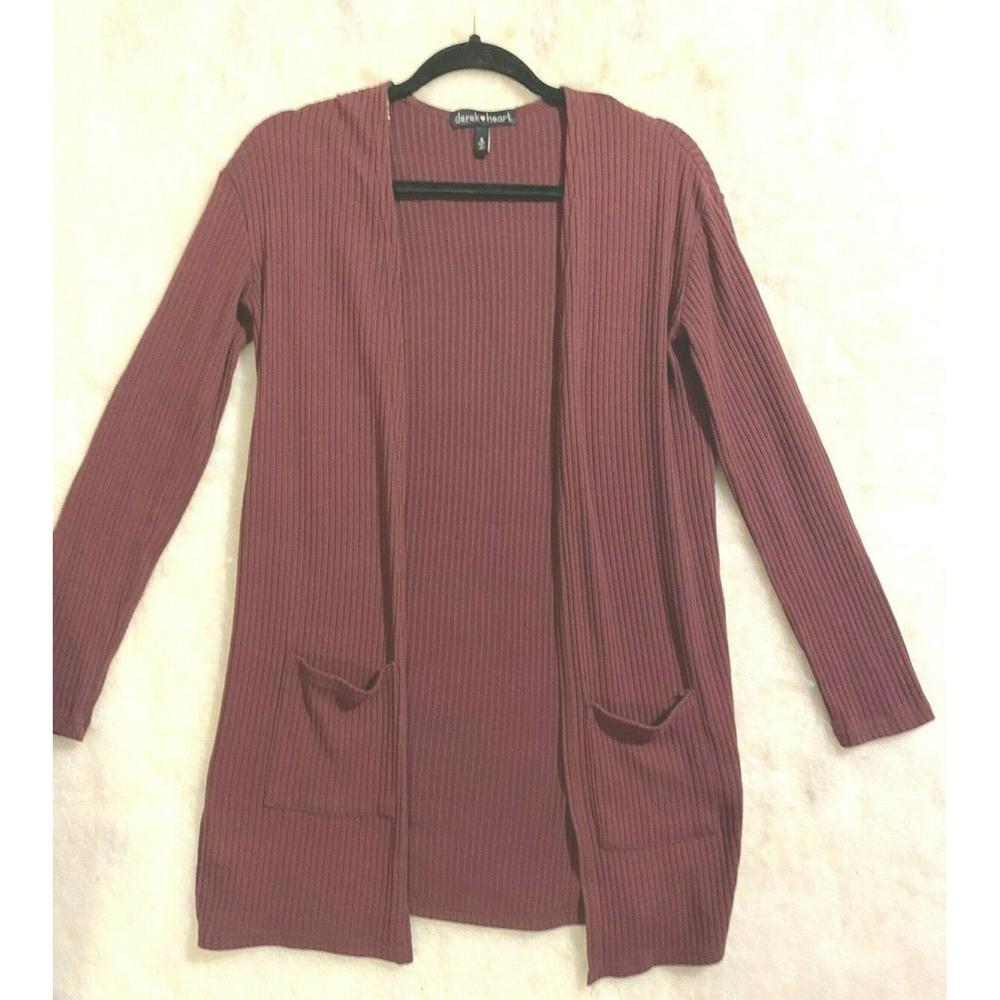 Derek Heart Open Cardigan Sweater Size Small Maroon Red Long Sleeves Pockets